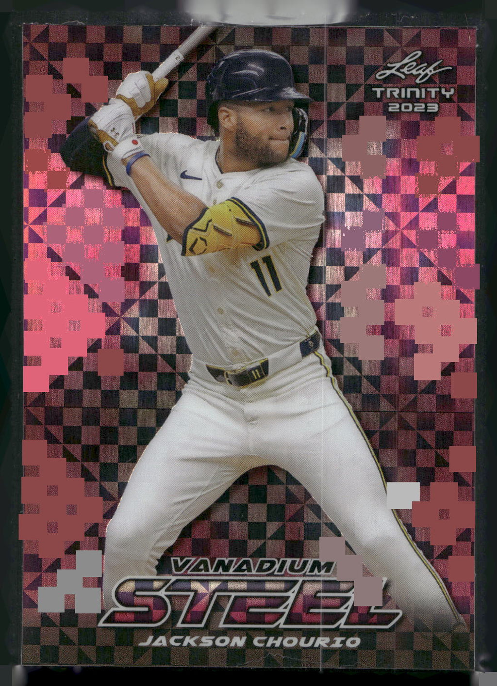 2023 Leaf Trinity #S-37 Jackson Chourio Steel Vanadium Checkerboard Pink #/7