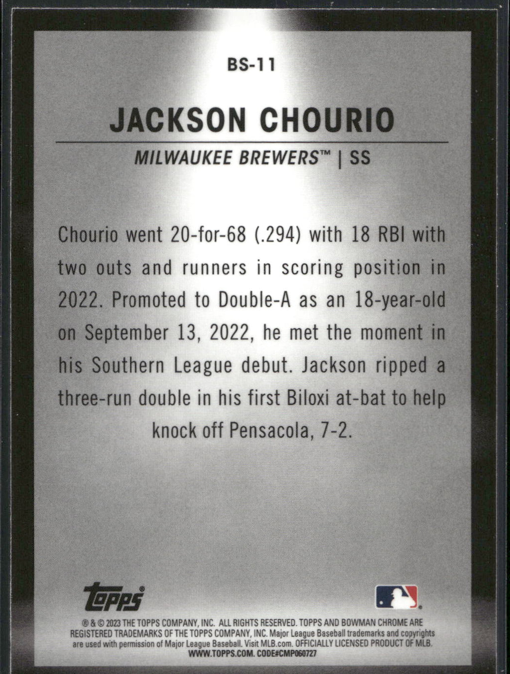 2023 Bowman #BS-11 Jackson Chourio Bowman Spotlights