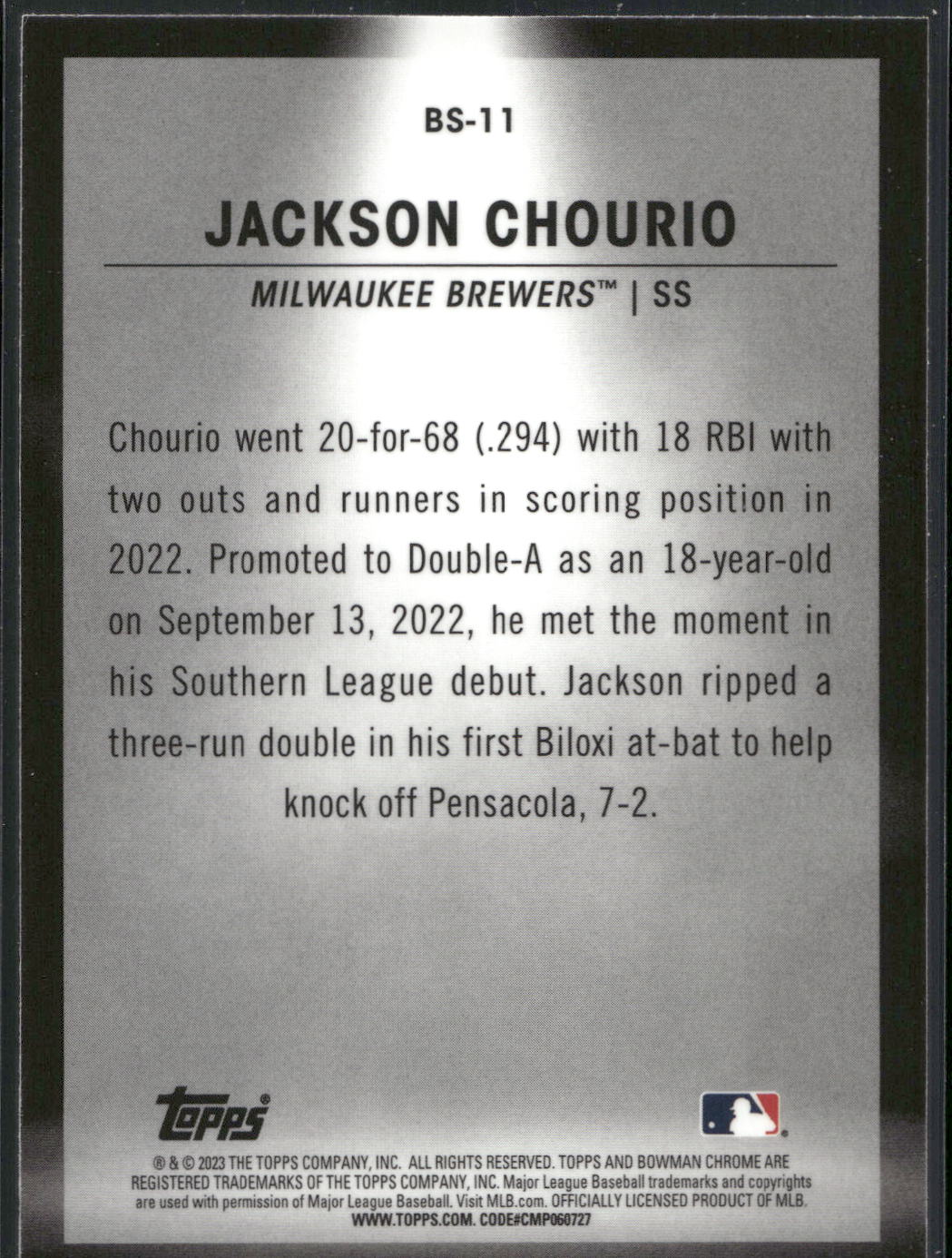 2023 Bowman #BS-11 Jackson Chourio Bowman Spotlights