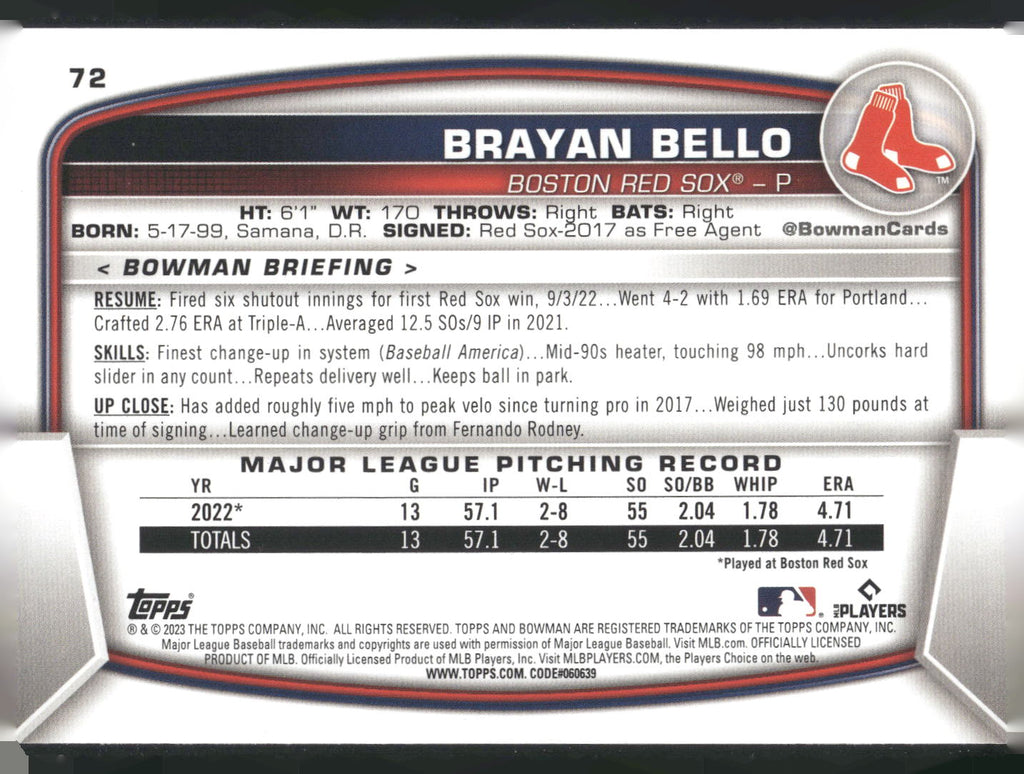 2023 Bowman #72 Brayan Bello