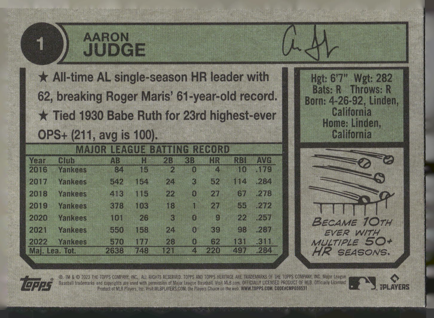 2023 Topps Heritage #1 Aaron Judge