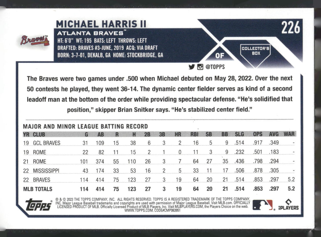 2023 Topps #226 Michael Harris II Silver Pattern Foilboard