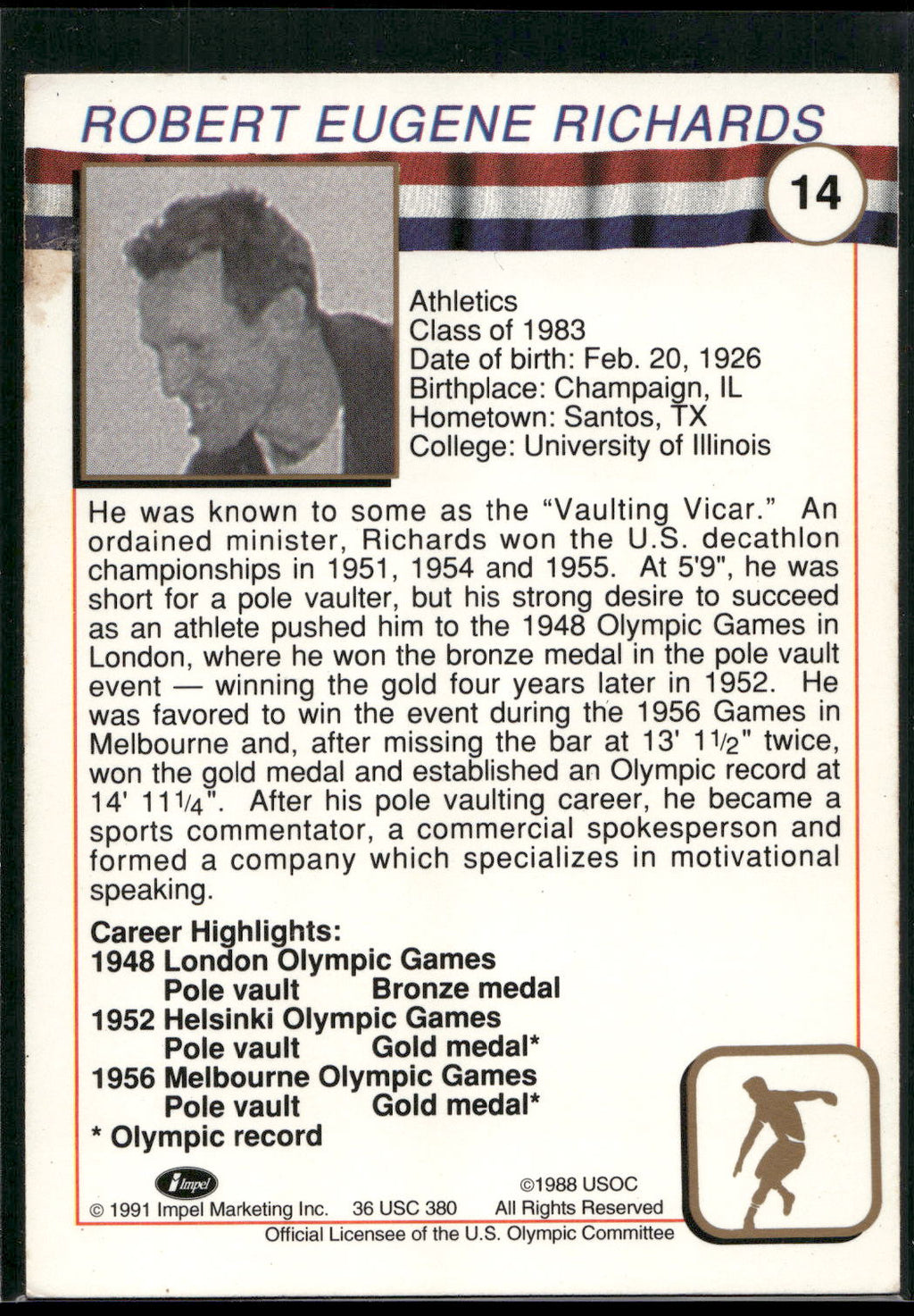1991 Impel U.S. Olympic Hall of Fame #14 Bob Richards