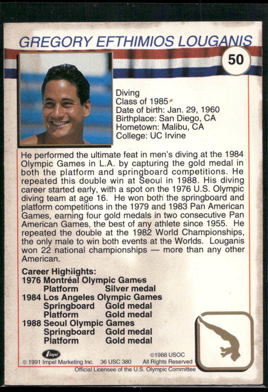1991 Impel U.S. Olympic Hall of Fame #50 Greg Louganis