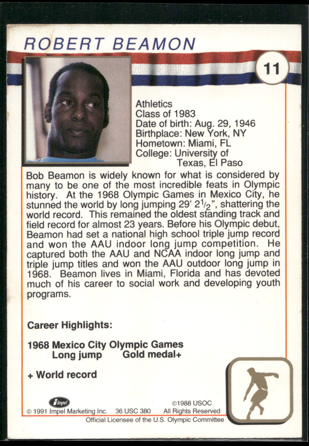 1991 Impel U.S. Olympic Hall of Fame #11 Bob Beamon
