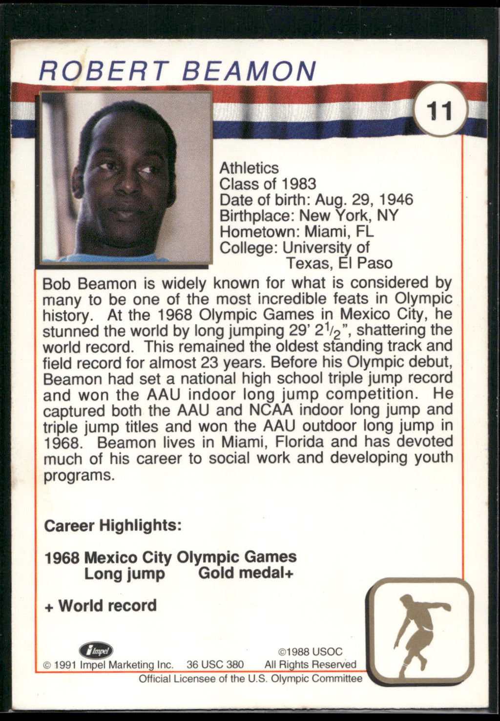 1991 Impel U.S. Olympic Hall of Fame #11 Bob Beamon