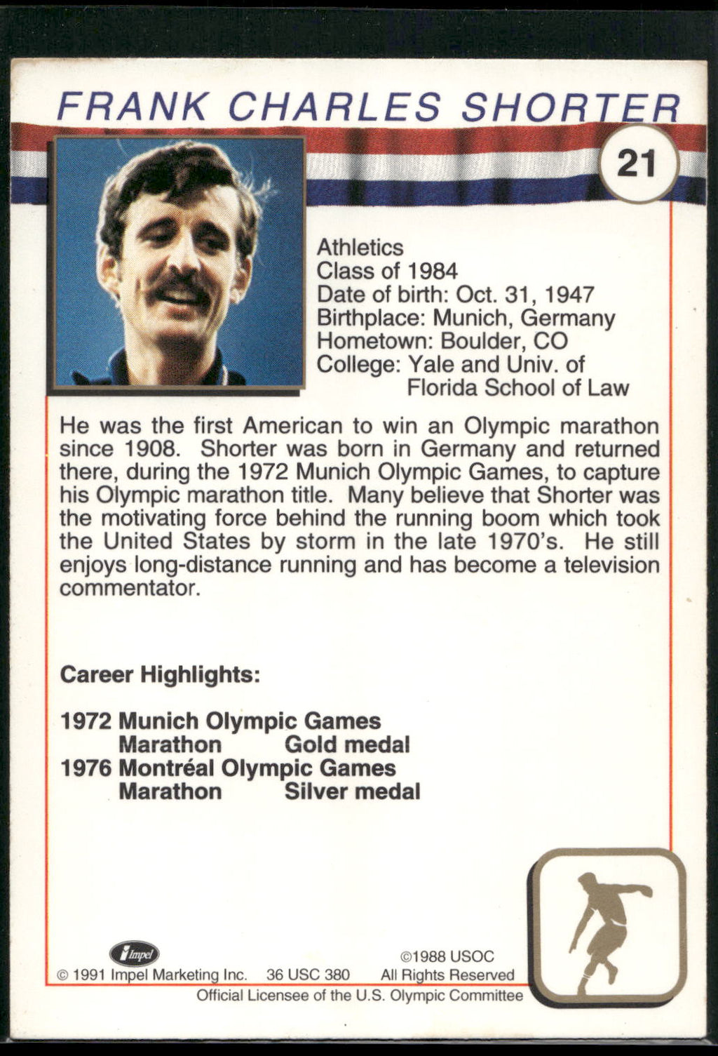 1991 Impel U.S. Olympic Hall of Fame #21 Frank Shorter