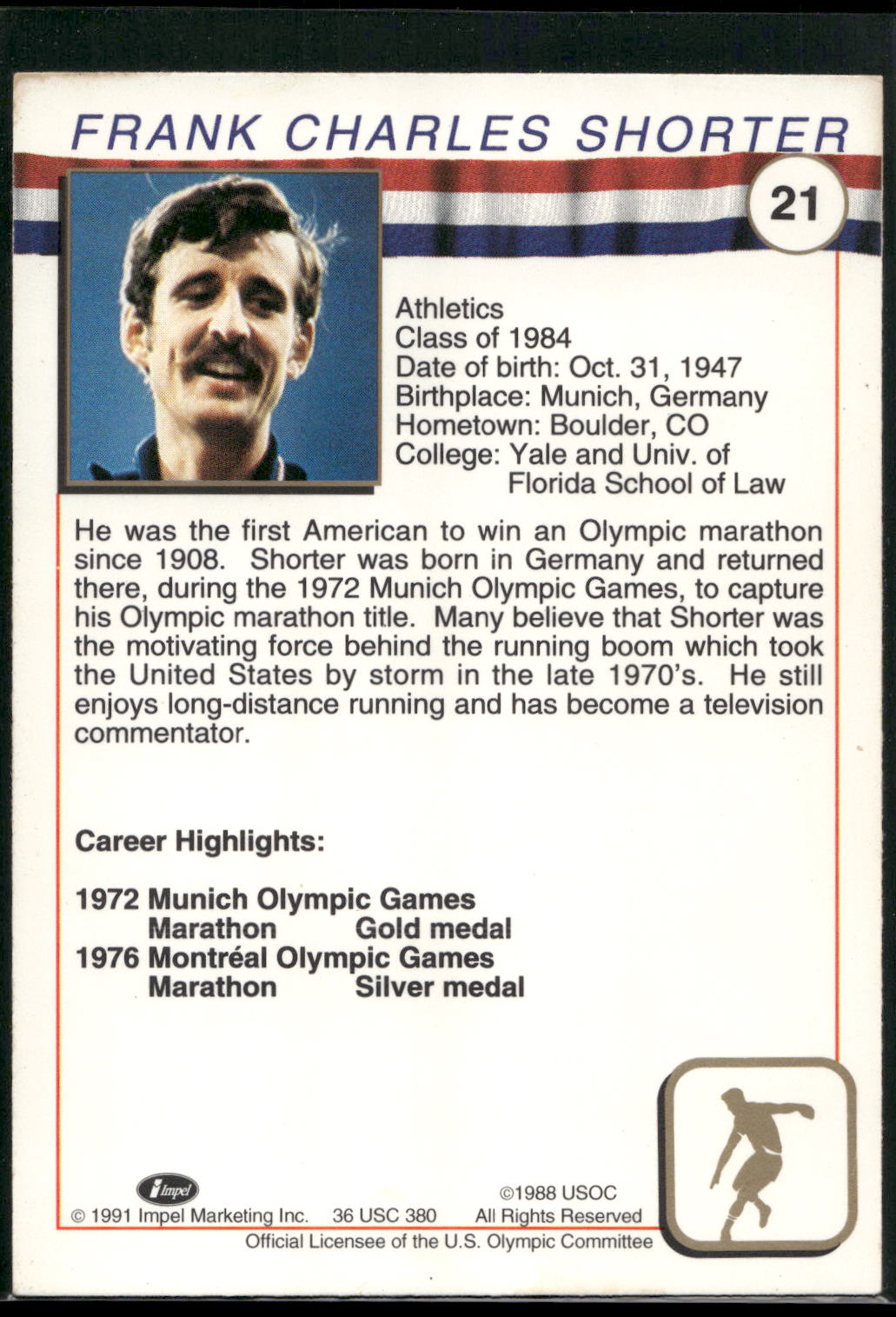 1991 Impel U.S. Olympic Hall of Fame #21 Frank Shorter