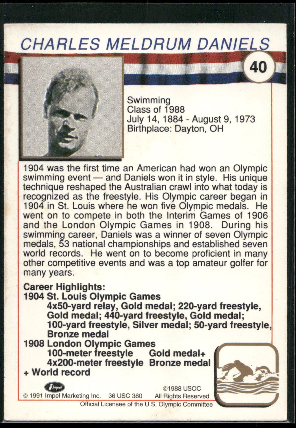 1991 Impel U.S. Olympic Hall of Fame #40a Charles Daniels