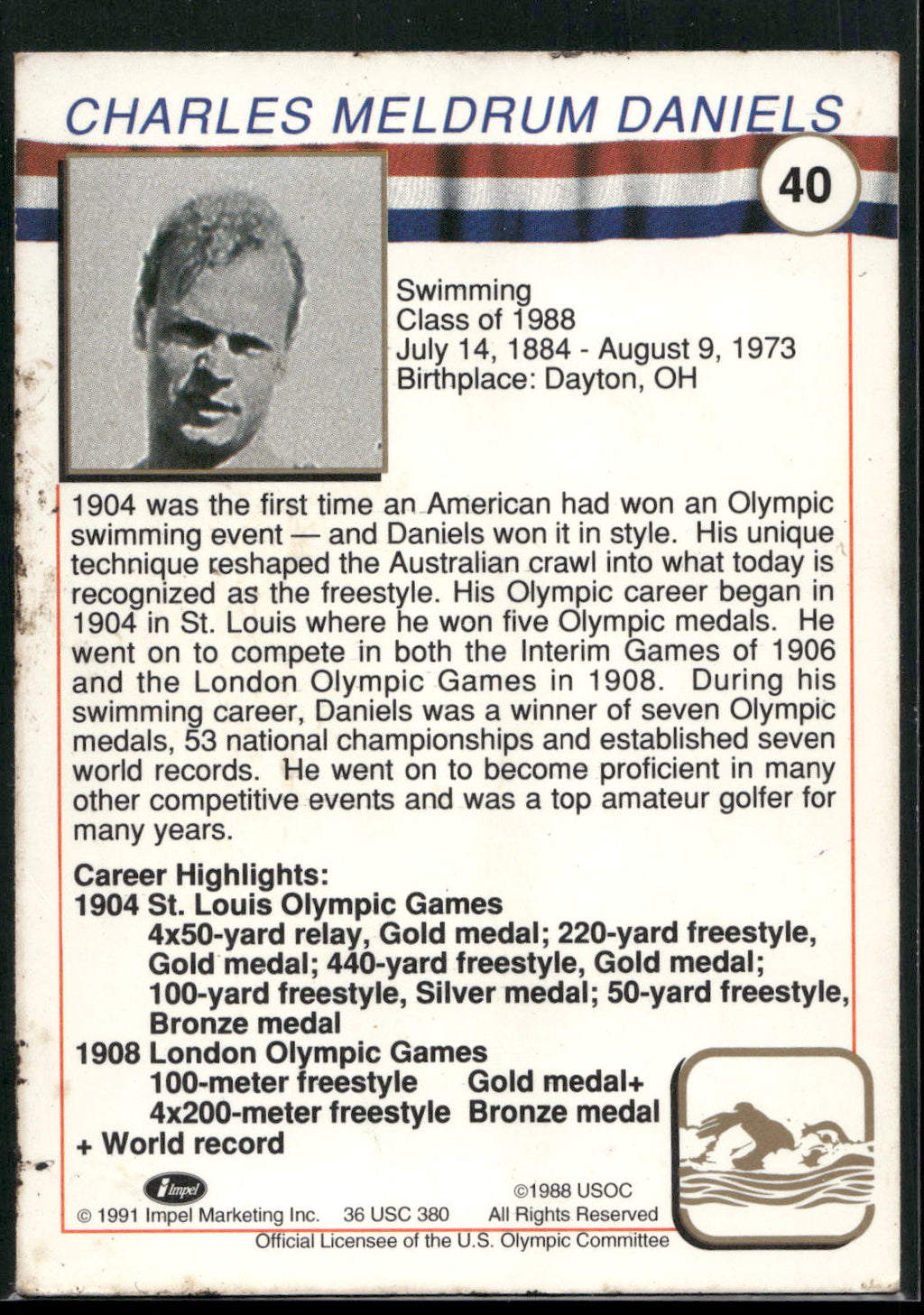 1991 Impel U.S. Olympic Hall of Fame #40b Charles Daniels