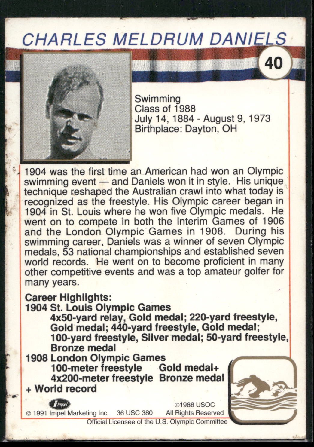 1991 Impel U.S. Olympic Hall of Fame #40b Charles Daniels
