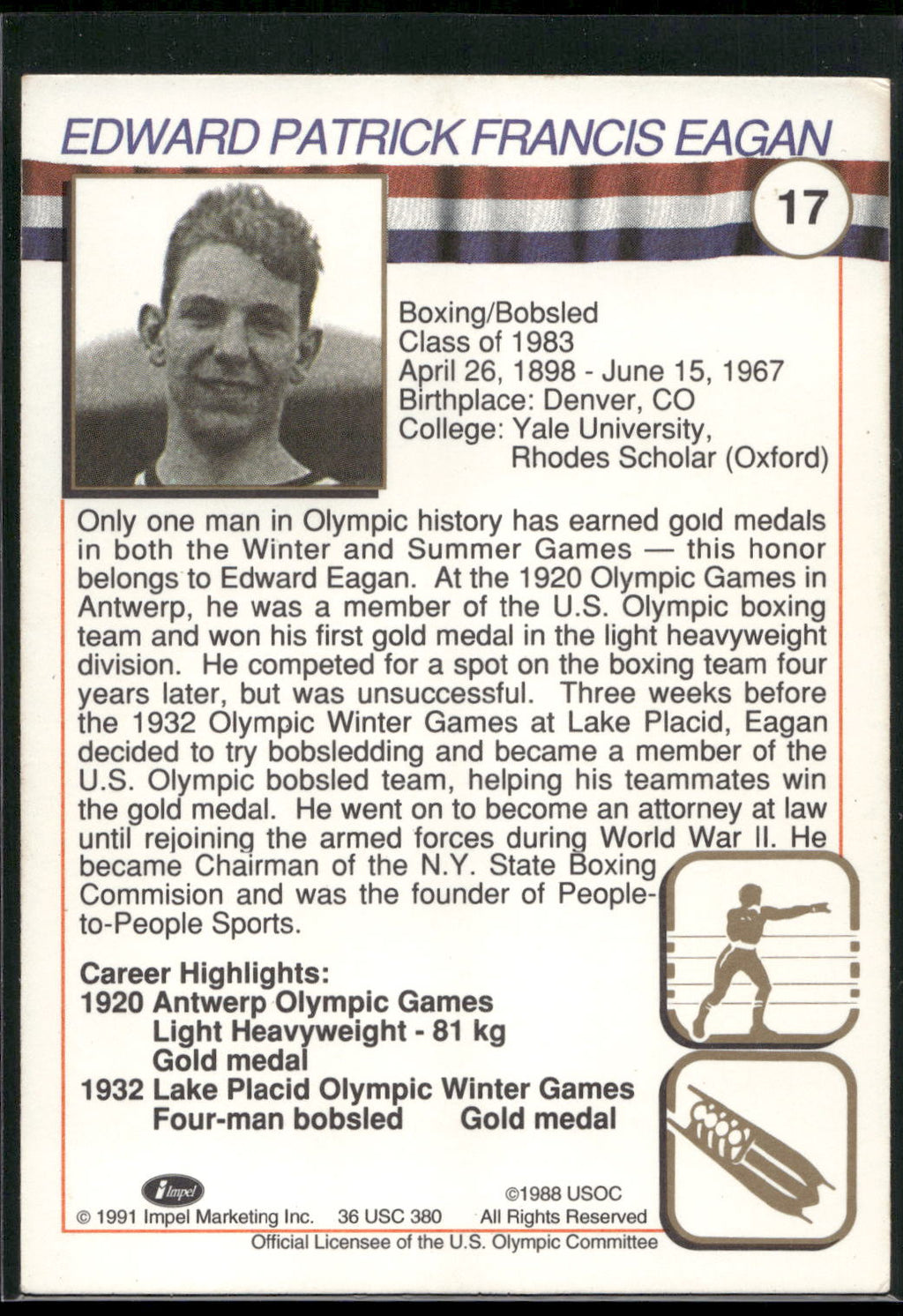 1991 Impel U.S. Olympic Hall of Fame #17 Eddie Eagan