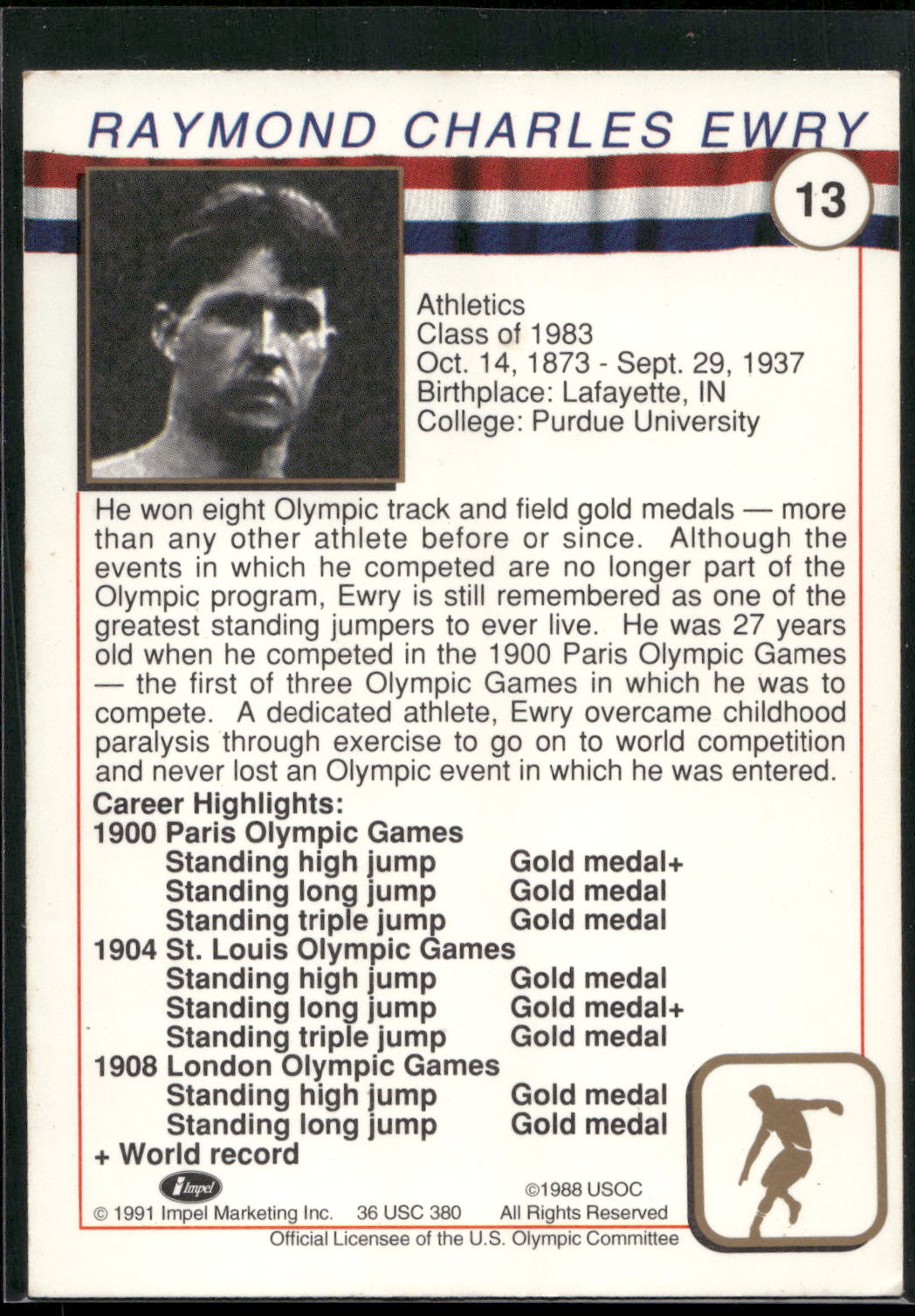1991 Impel U.S. Olympic Hall of Fame #13 Ray Ewry