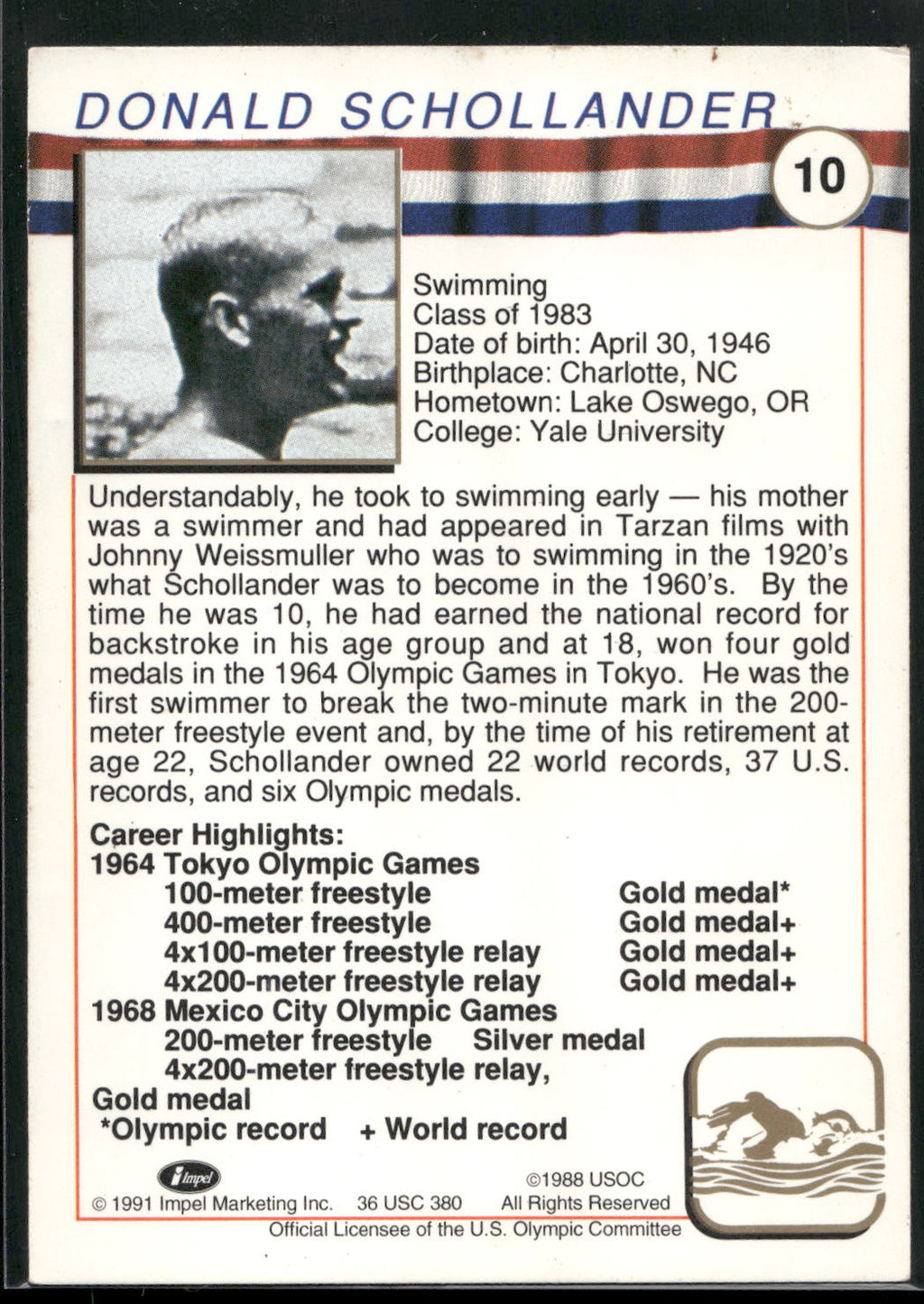 1991 Impel U.S. Olympic Hall of Fame #10 Don Schollander