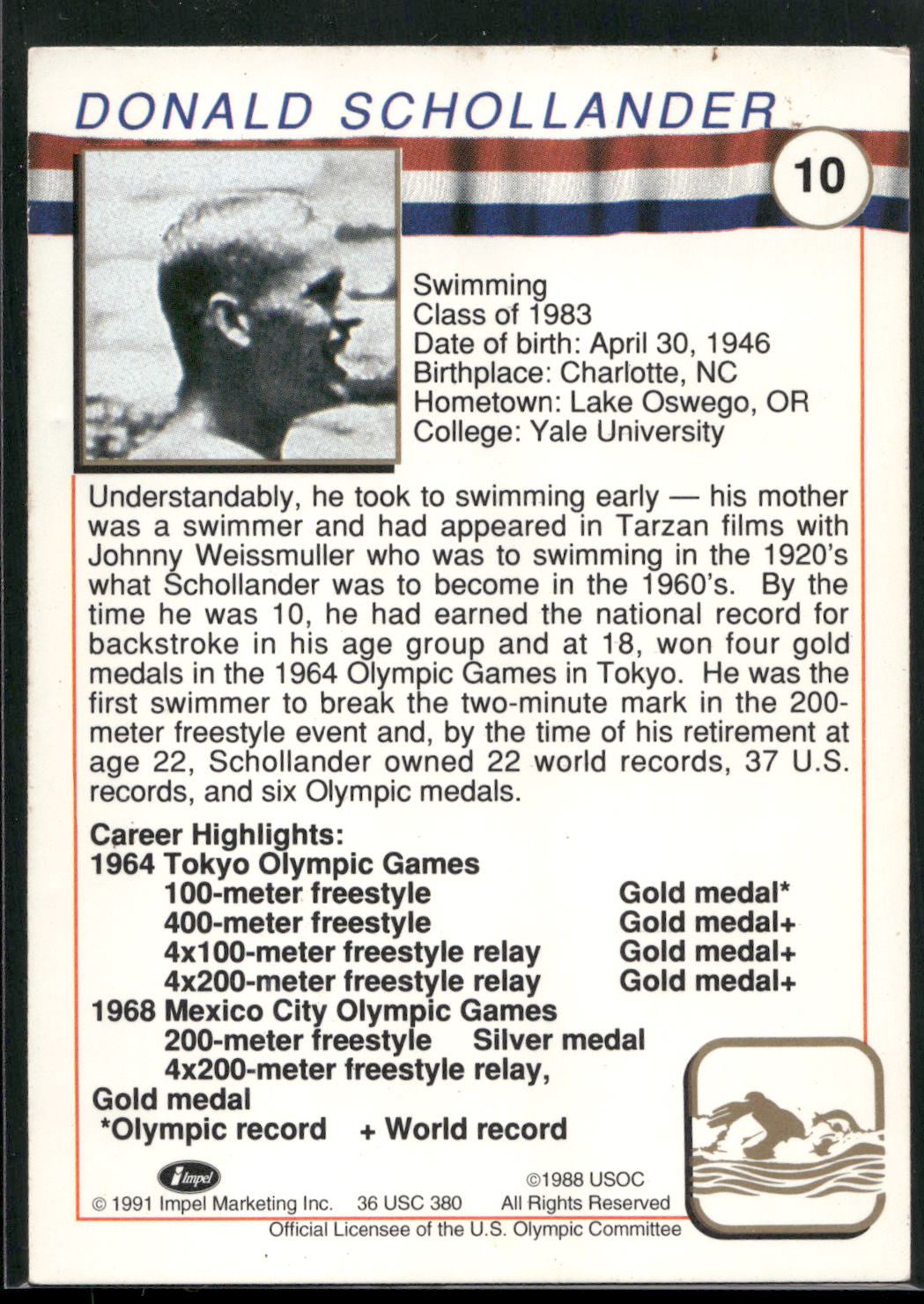 1991 Impel U.S. Olympic Hall of Fame #10 Don Schollander