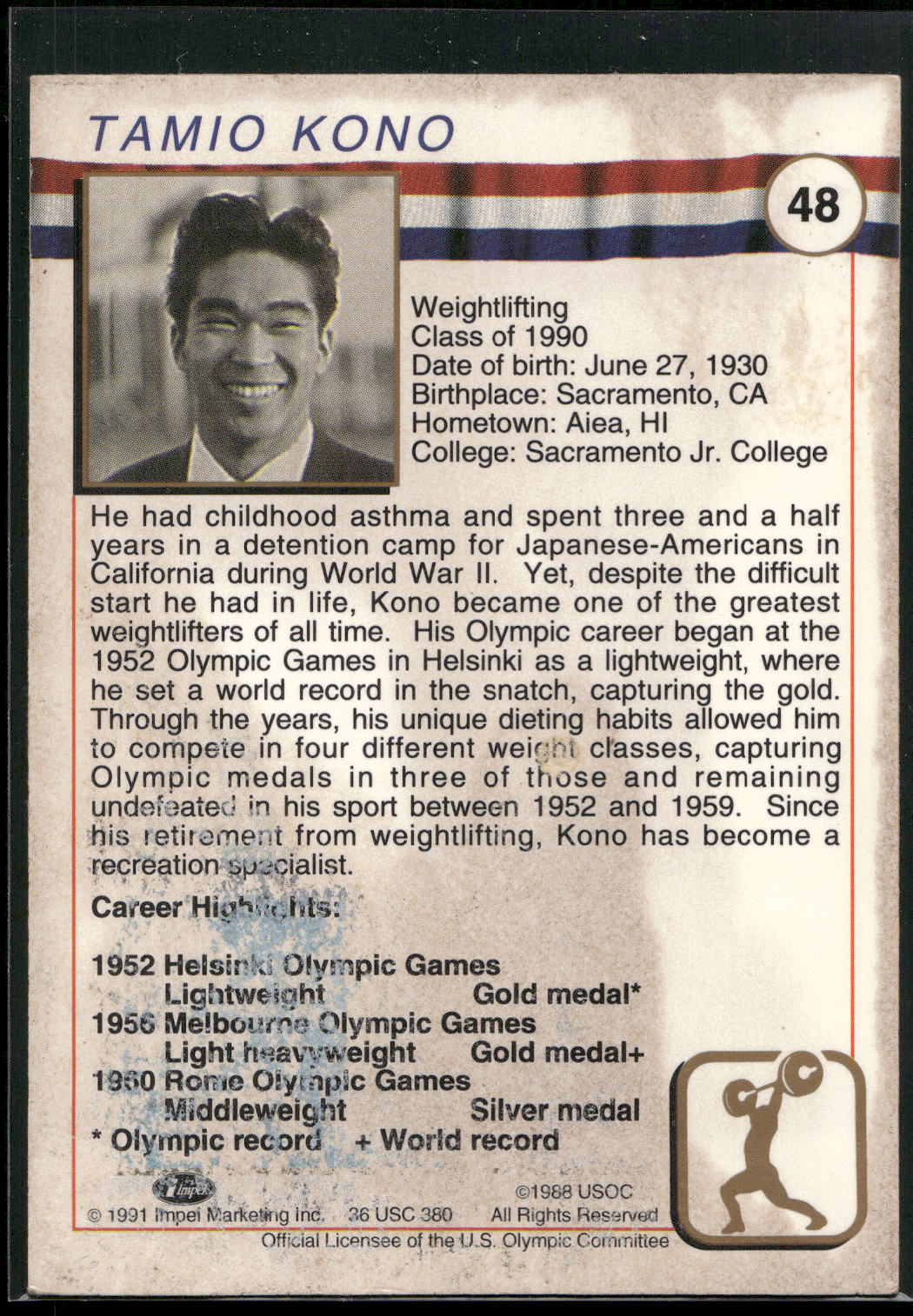 1991 Impel U.S. Olympic Hall of Fame #48 Tommy Kono