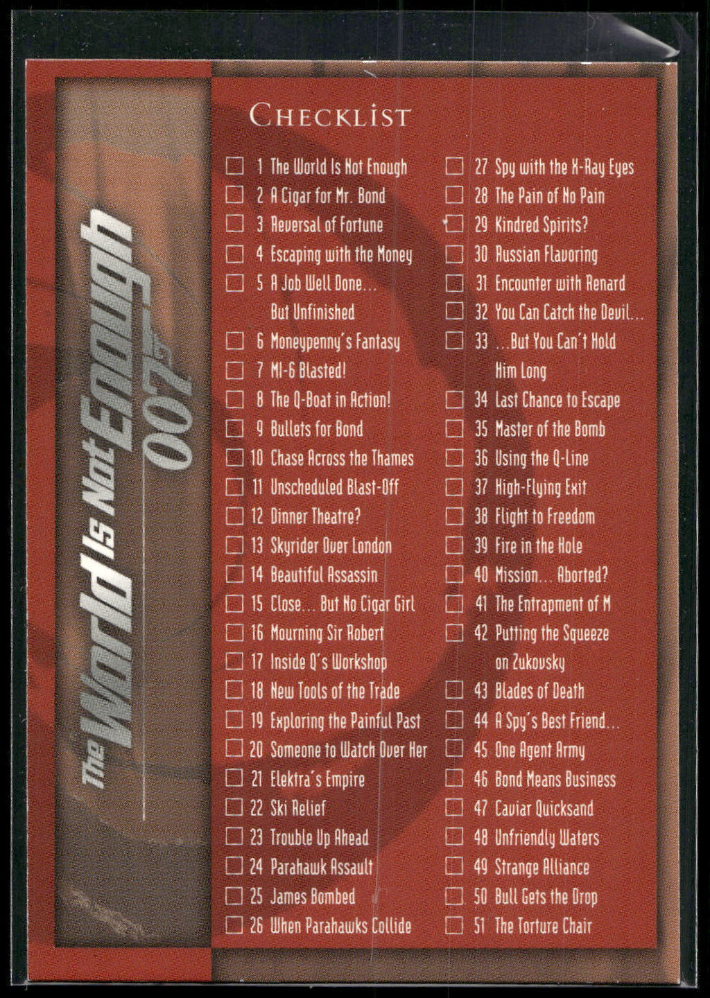1999 Inkworks James Bond The World Is Not Enough #90 Checklist