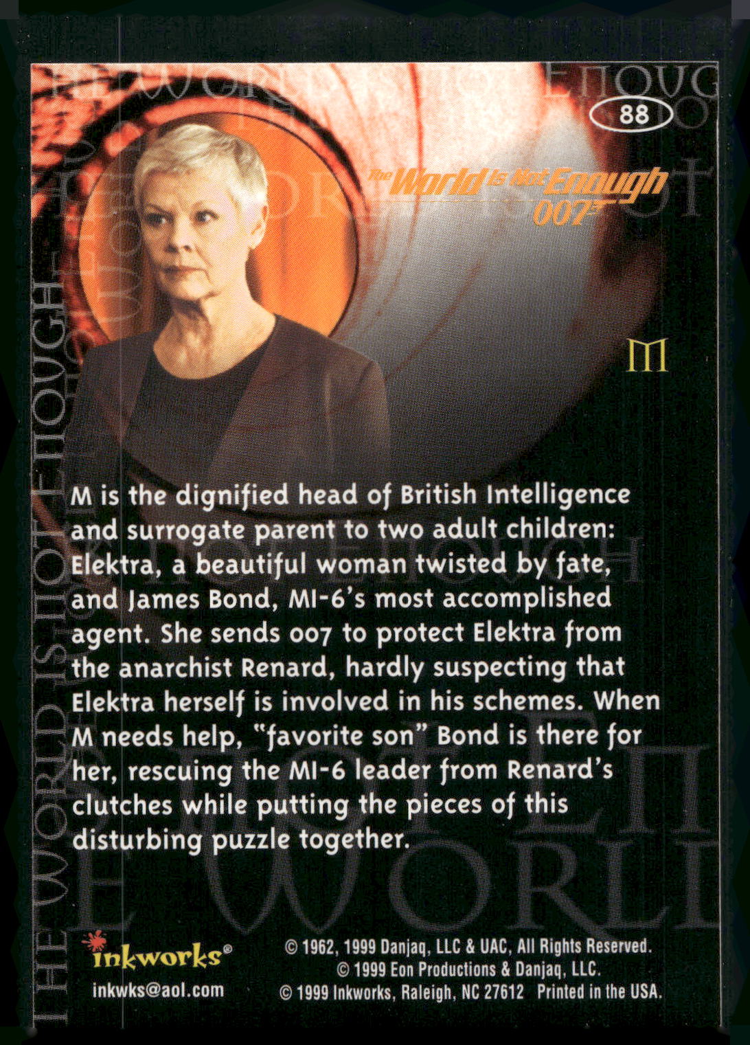 1999 Inkworks James Bond The World Is Not Enough #88 M
