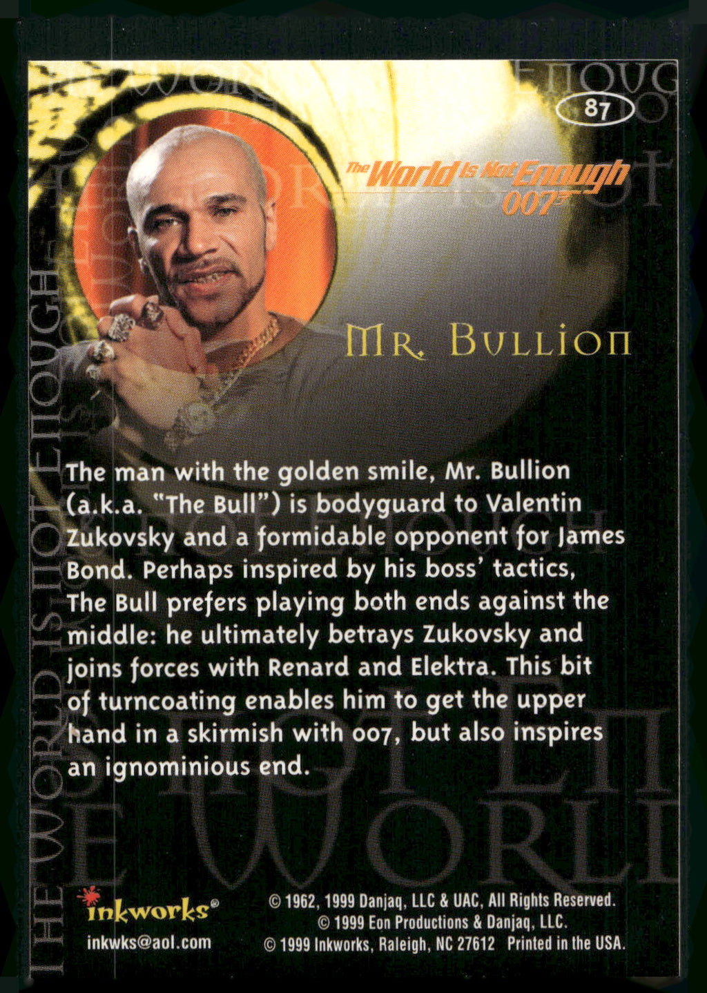 1999 Inkworks James Bond The World Is Not Enough #87 Mr. Bullion