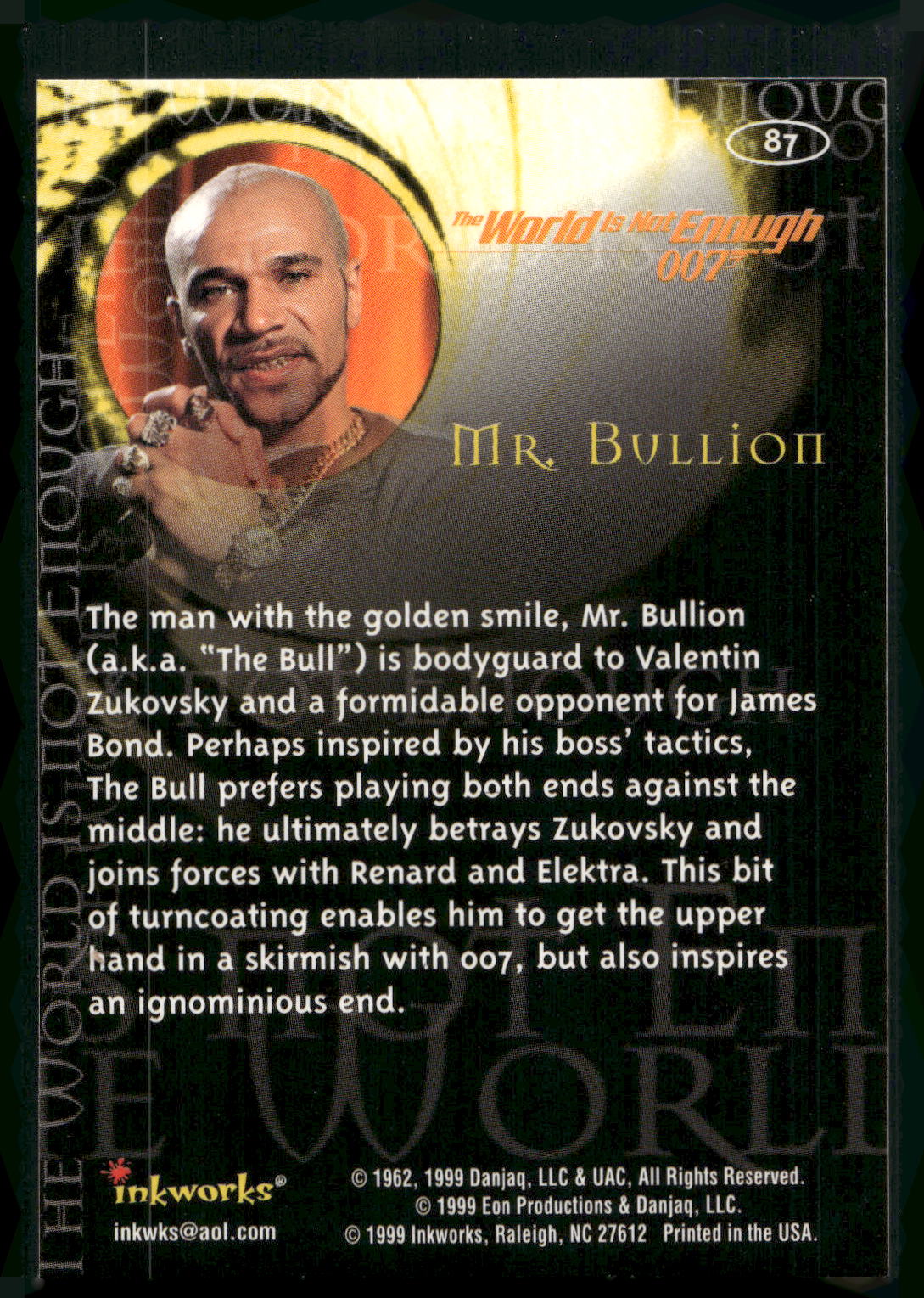 1999 Inkworks James Bond The World Is Not Enough #87 Mr. Bullion