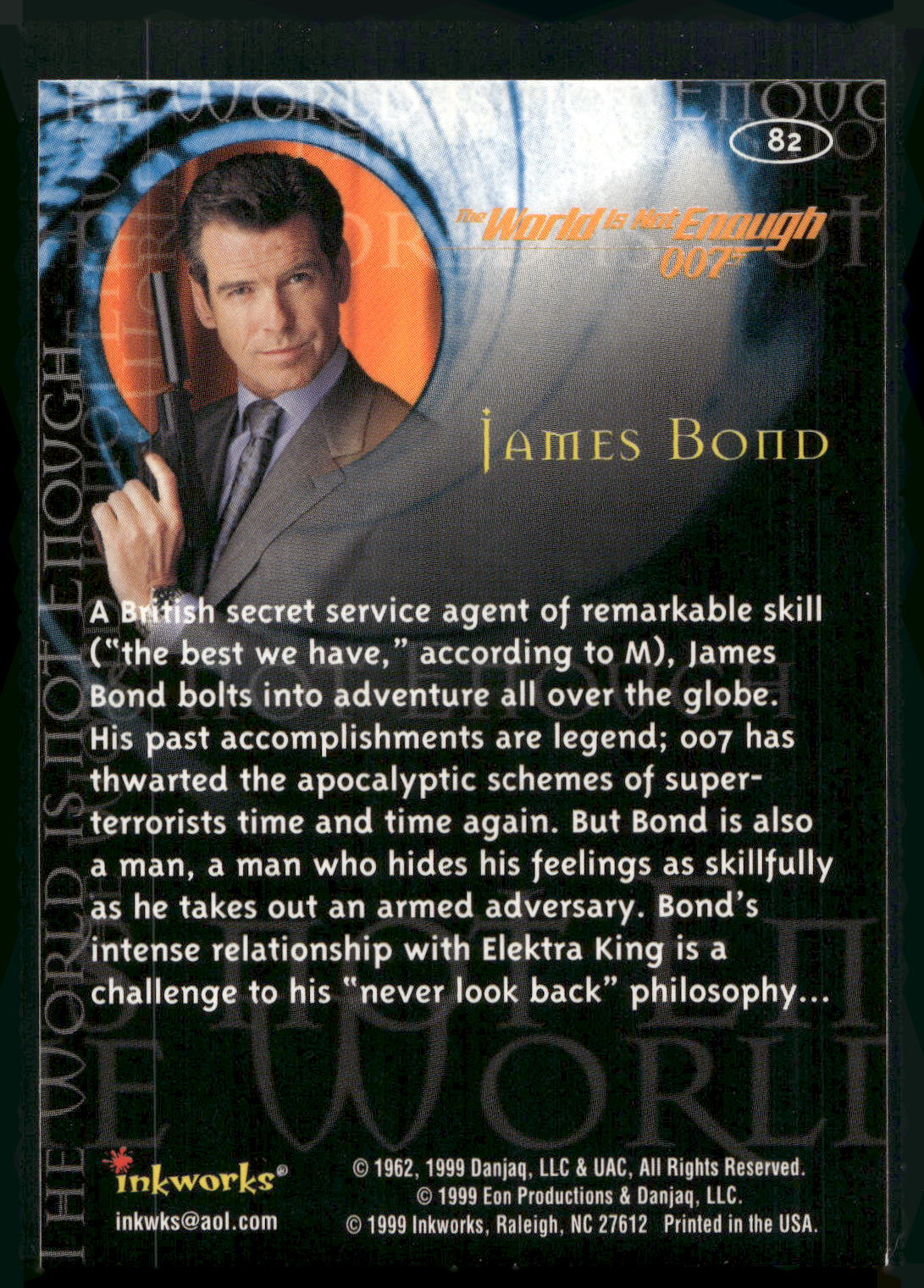 1999 Inkworks James Bond The World Is Not Enough #82 James Bond