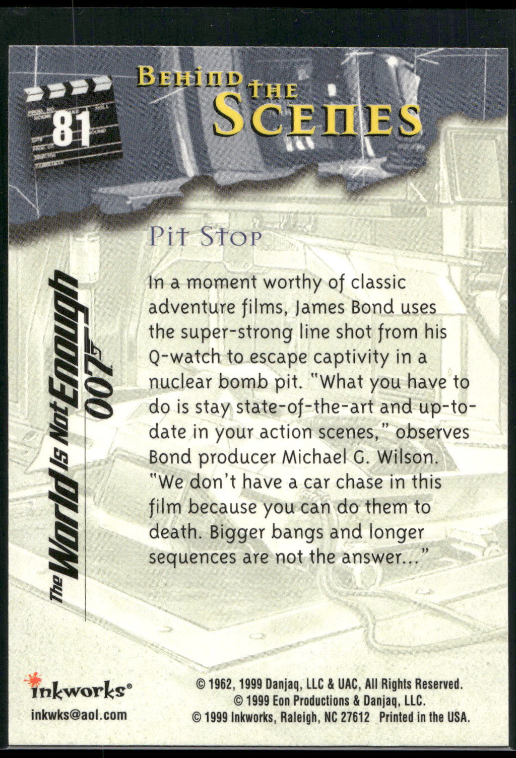 1999 Inkworks James Bond The World Is Not Enough #81 Pit Stop