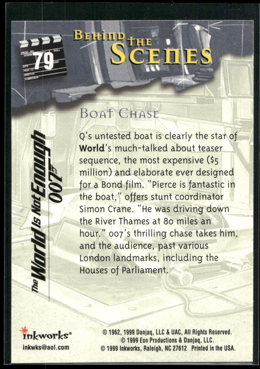 1999 Inkworks James Bond The World Is Not Enough #79 Boat Chase