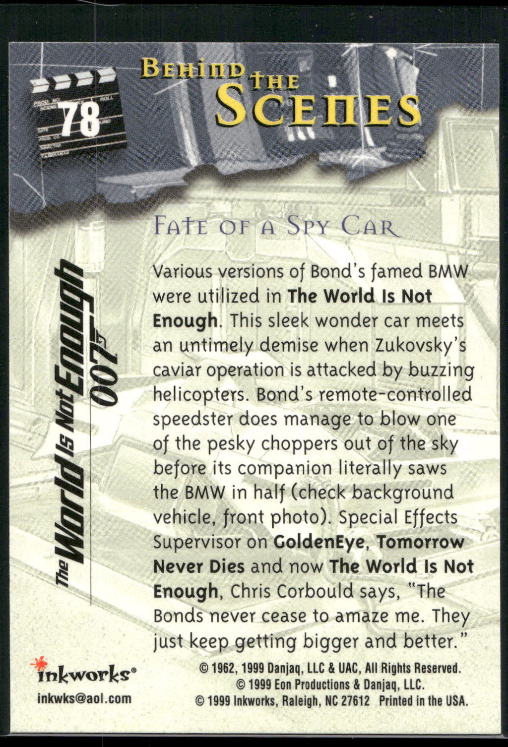 1999 Inkworks James Bond The World Is Not Enough #78 Fate of a Spy Car