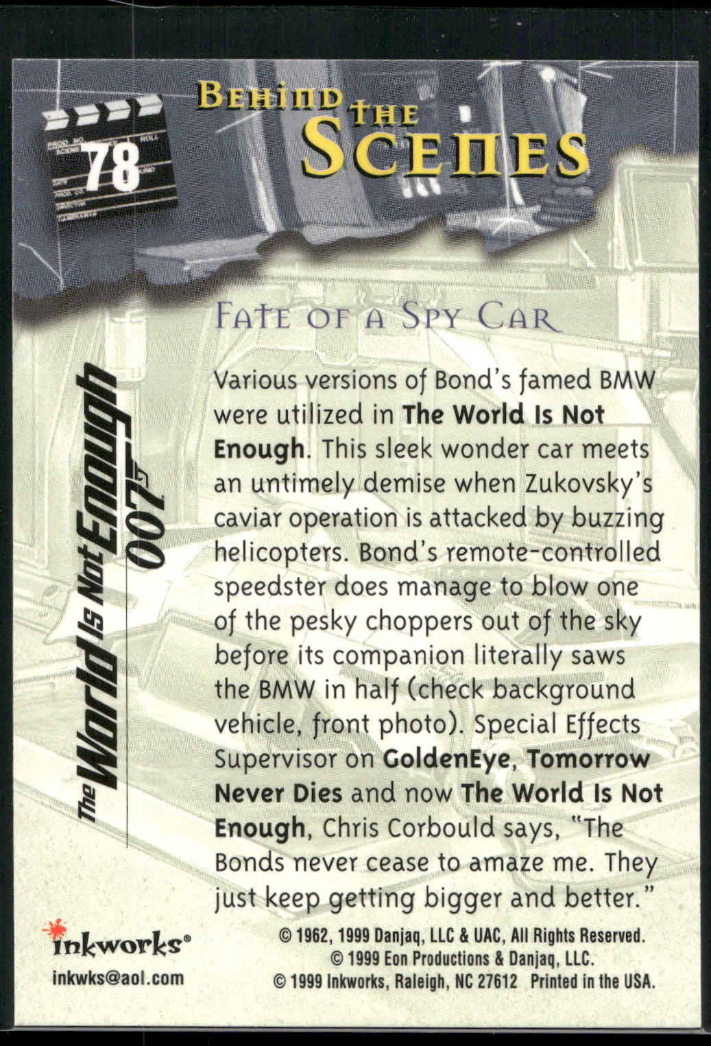 1999 Inkworks James Bond The World Is Not Enough #78 Fate of a Spy Car