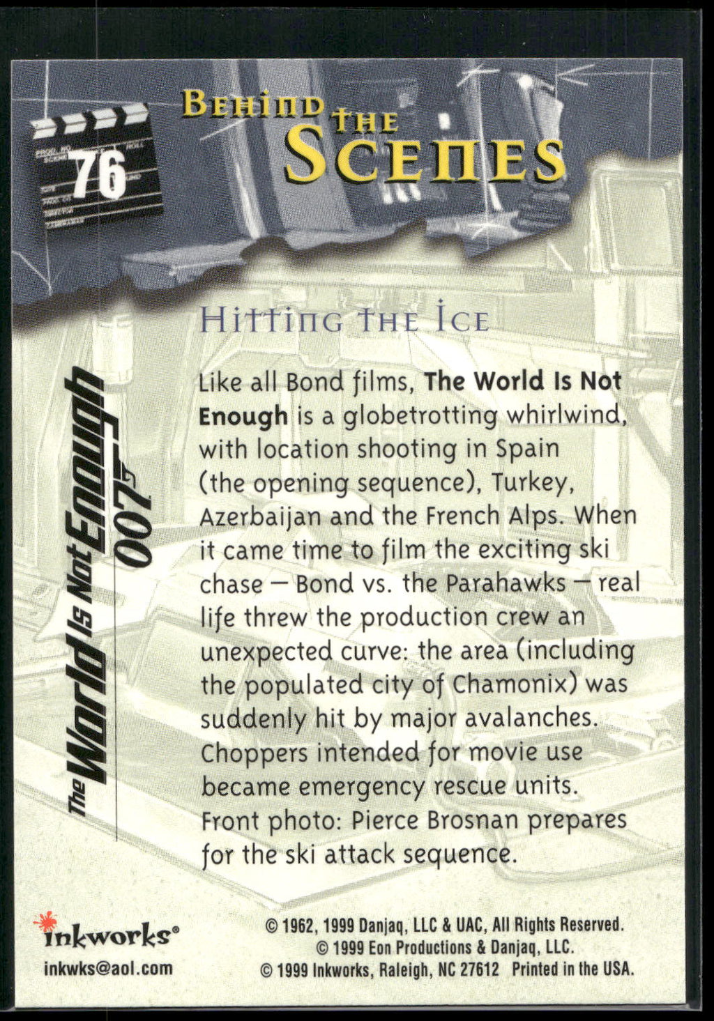 1999 Inkworks James Bond The World Is Not Enough #76 Hitting the Ice