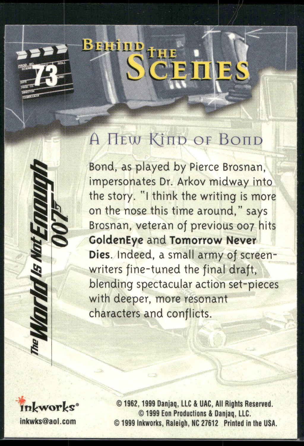 1999 Inkworks James Bond The World Is Not Enough #73 A new Kind of Bond