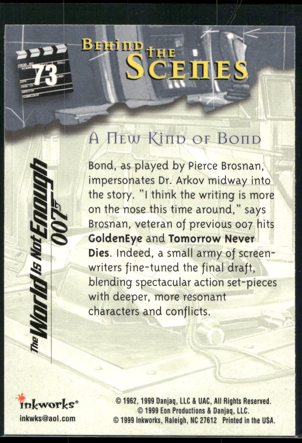 1999 Inkworks James Bond The World Is Not Enough #73 A new Kind of Bond