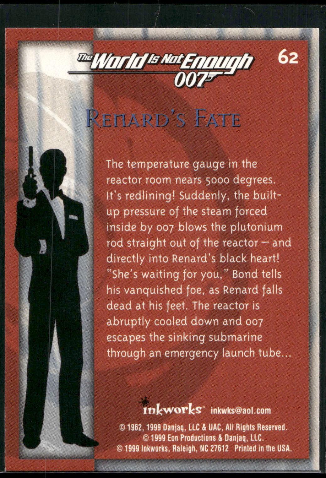 1999 Inkworks James Bond The World Is Not Enough #62 Renard's Fate