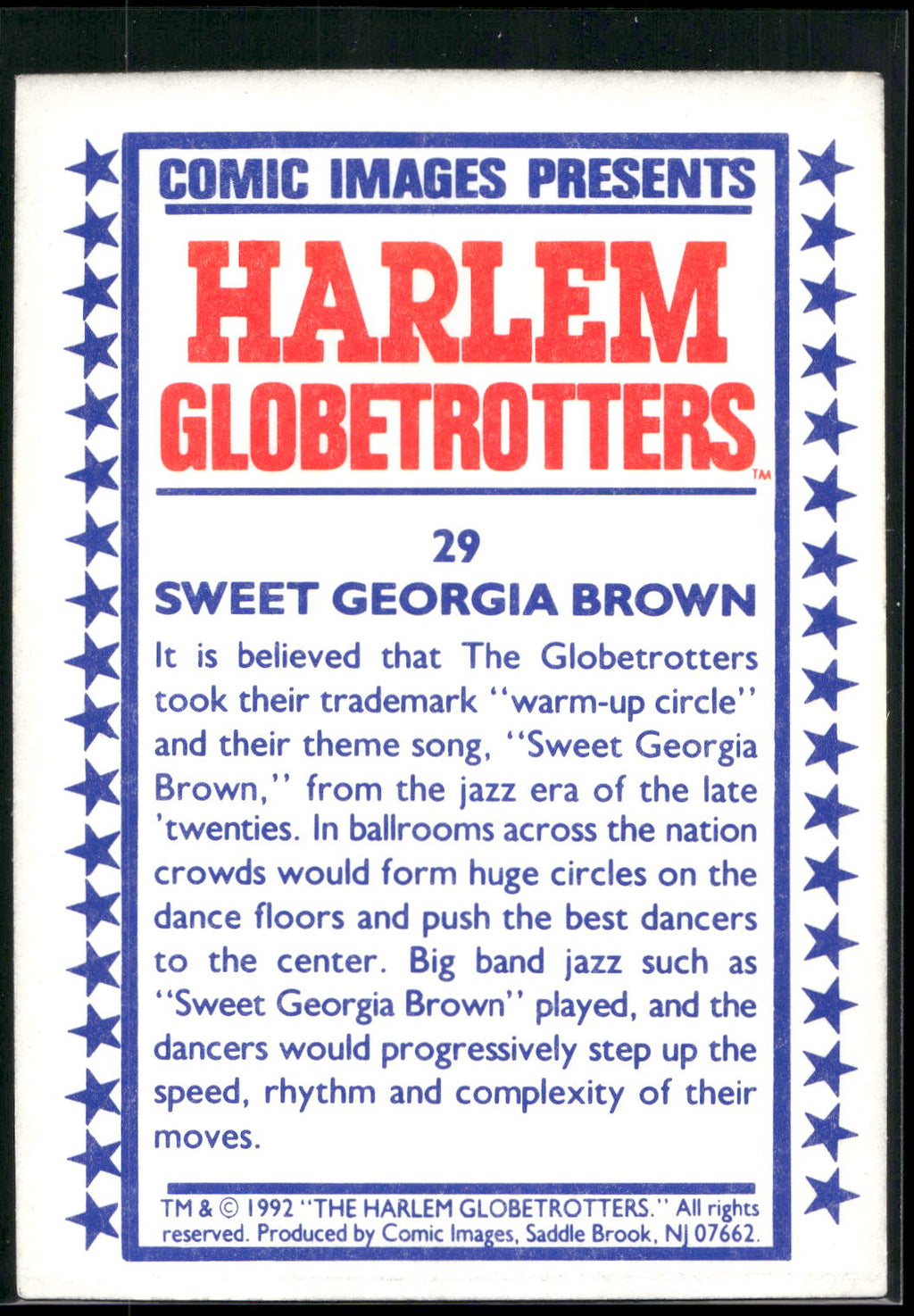 1992 Comic Images Harlem Globetrotters #29 Sweet Georgia Brown