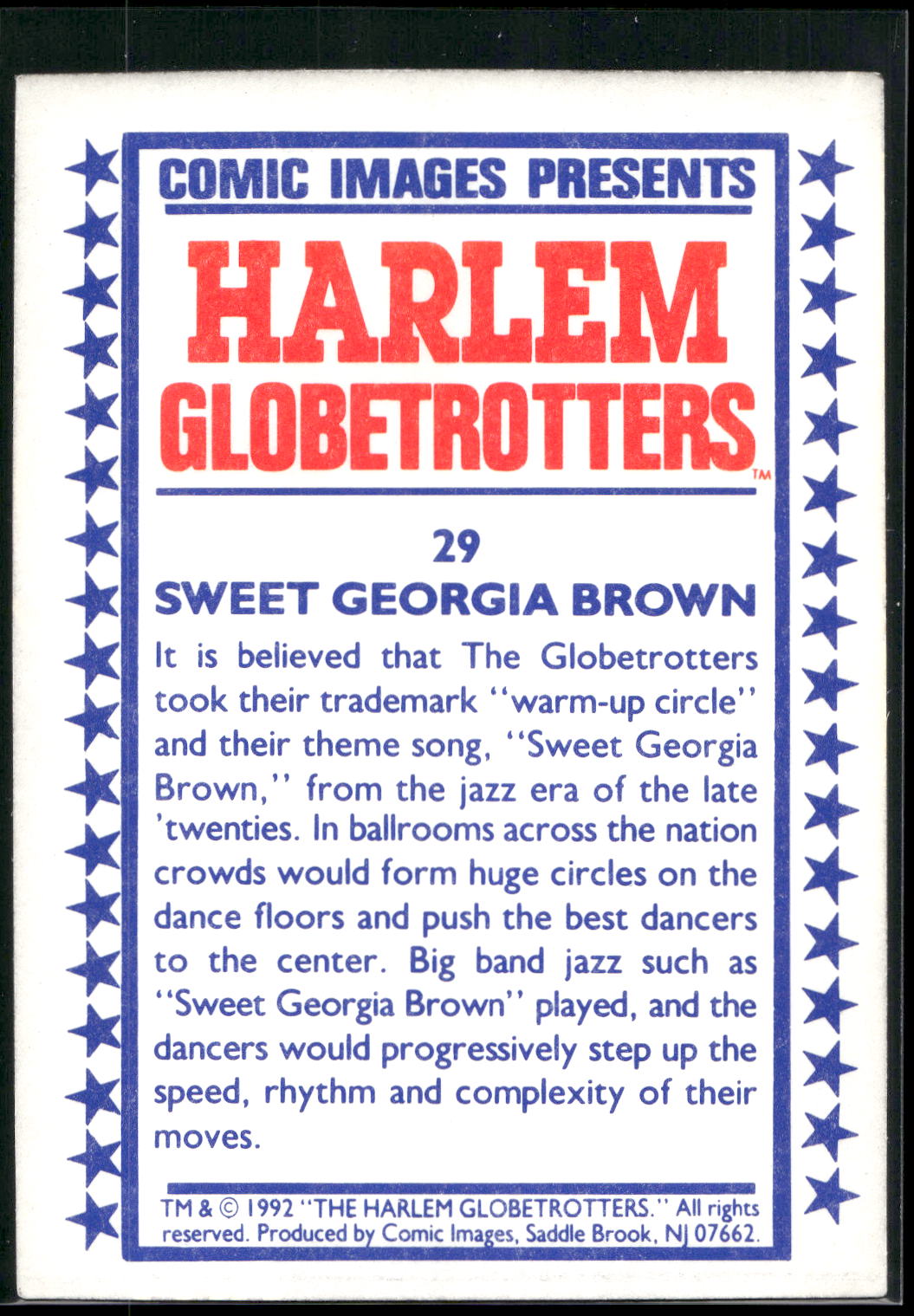 1992 Comic Images Harlem Globetrotters #29 Sweet Georgia Brown