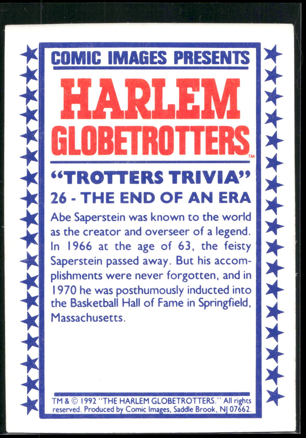 1992 Comic Images Harlem Globetrotters #26 The End of an Era