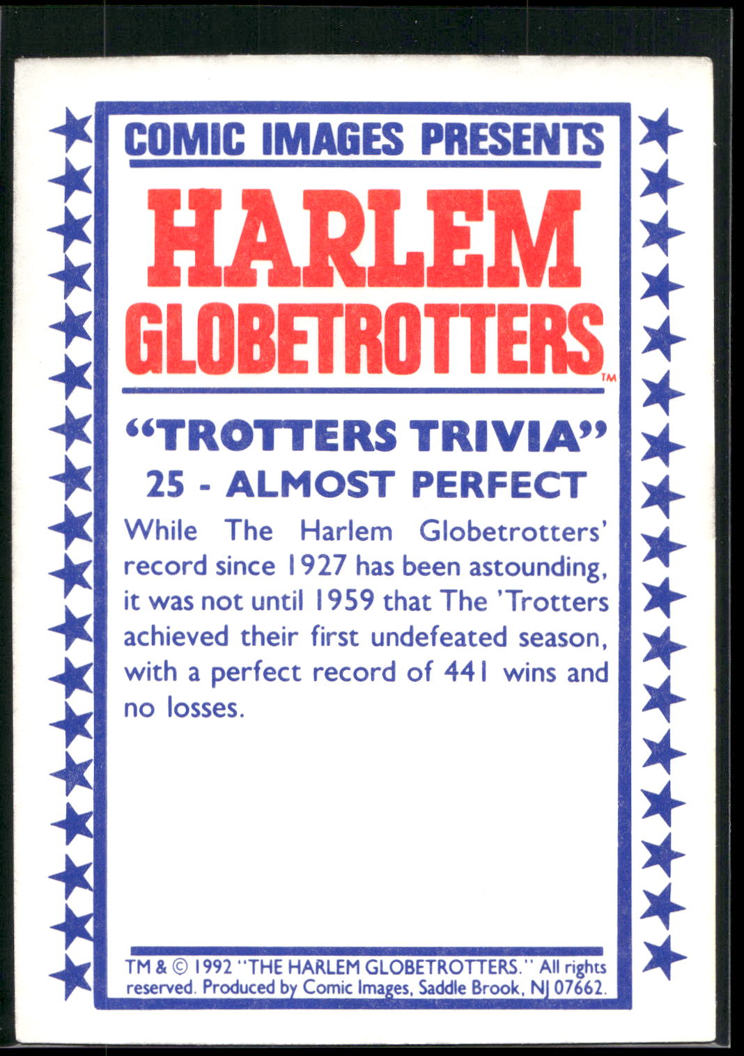 1992 Comic Images Harlem Globetrotters #25 Almost Perfect
