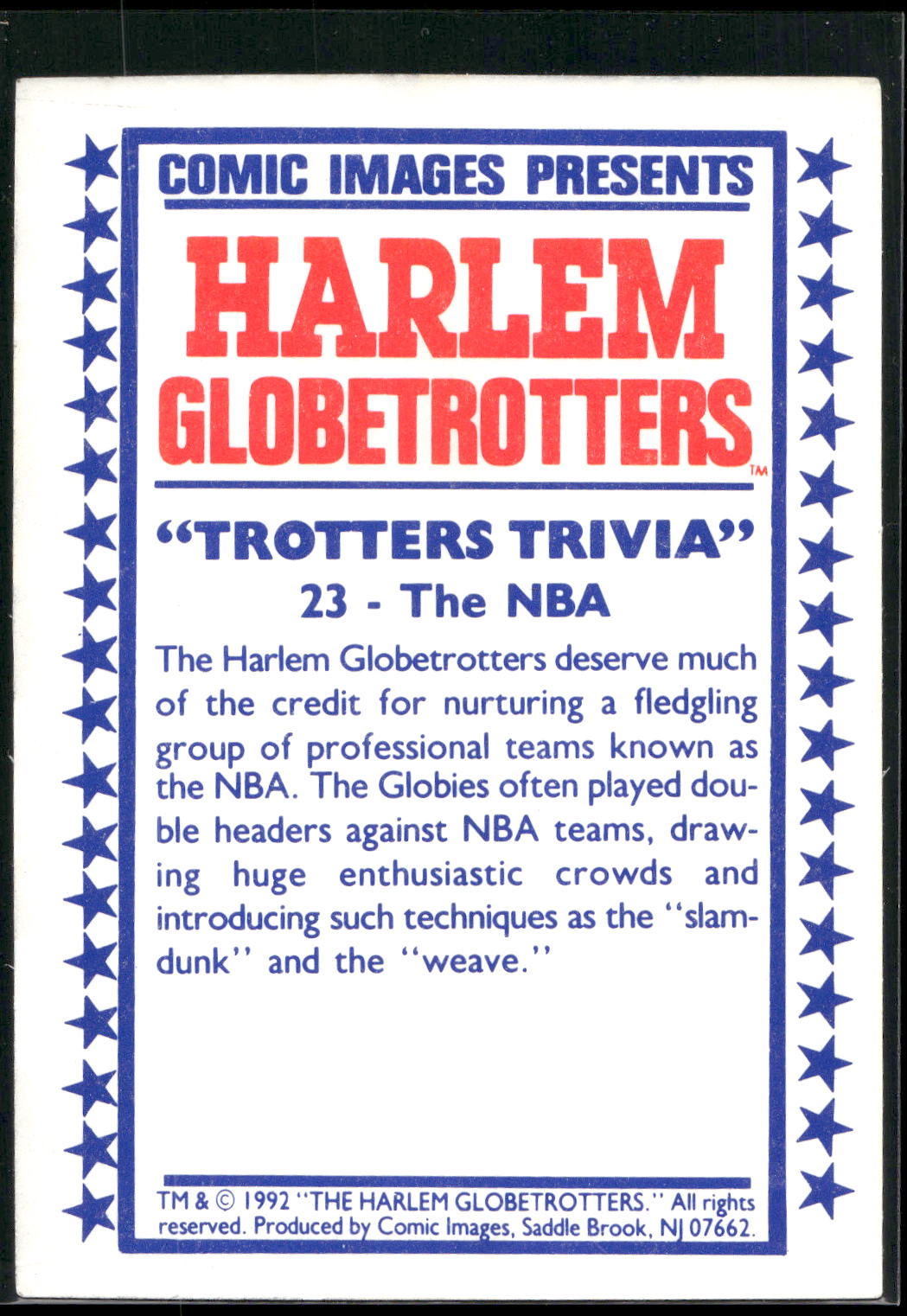 1992 Comic Images Harlem Globetrotters #23 The