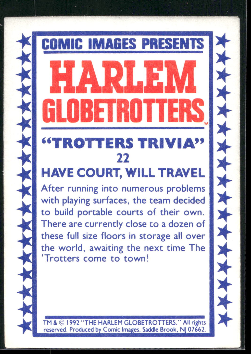 1992 Comic Images Harlem Globetrotters #22 Have Court, Will Travel