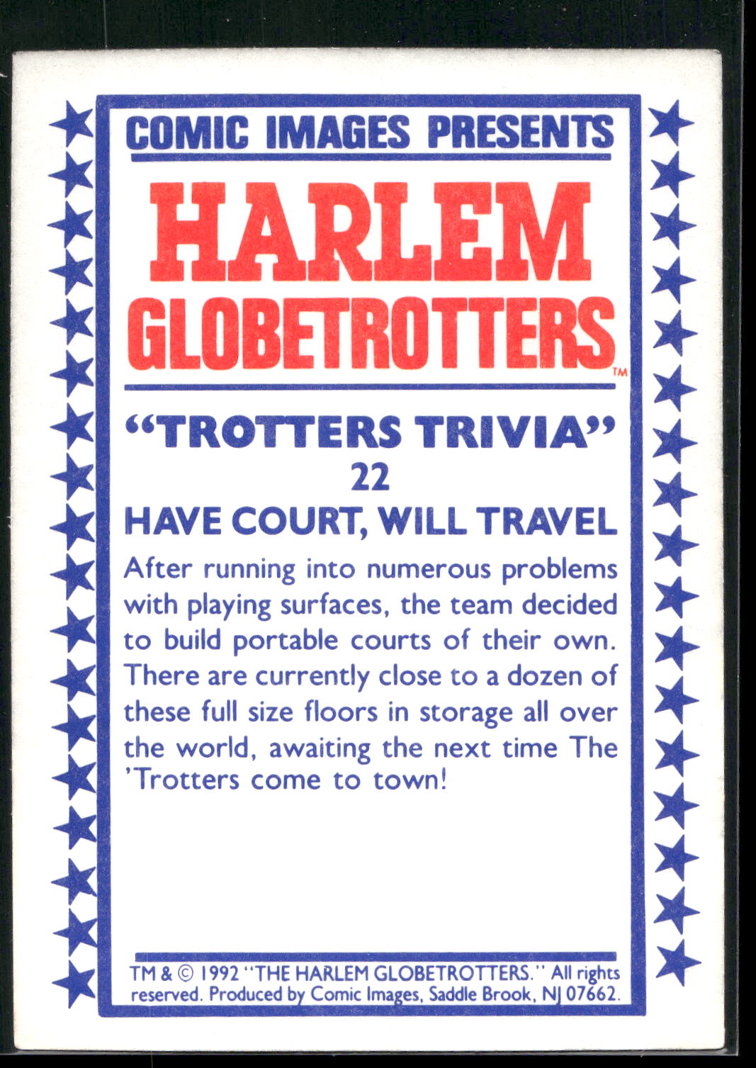 1992 Comic Images Harlem Globetrotters #22 Have Court, Will Travel