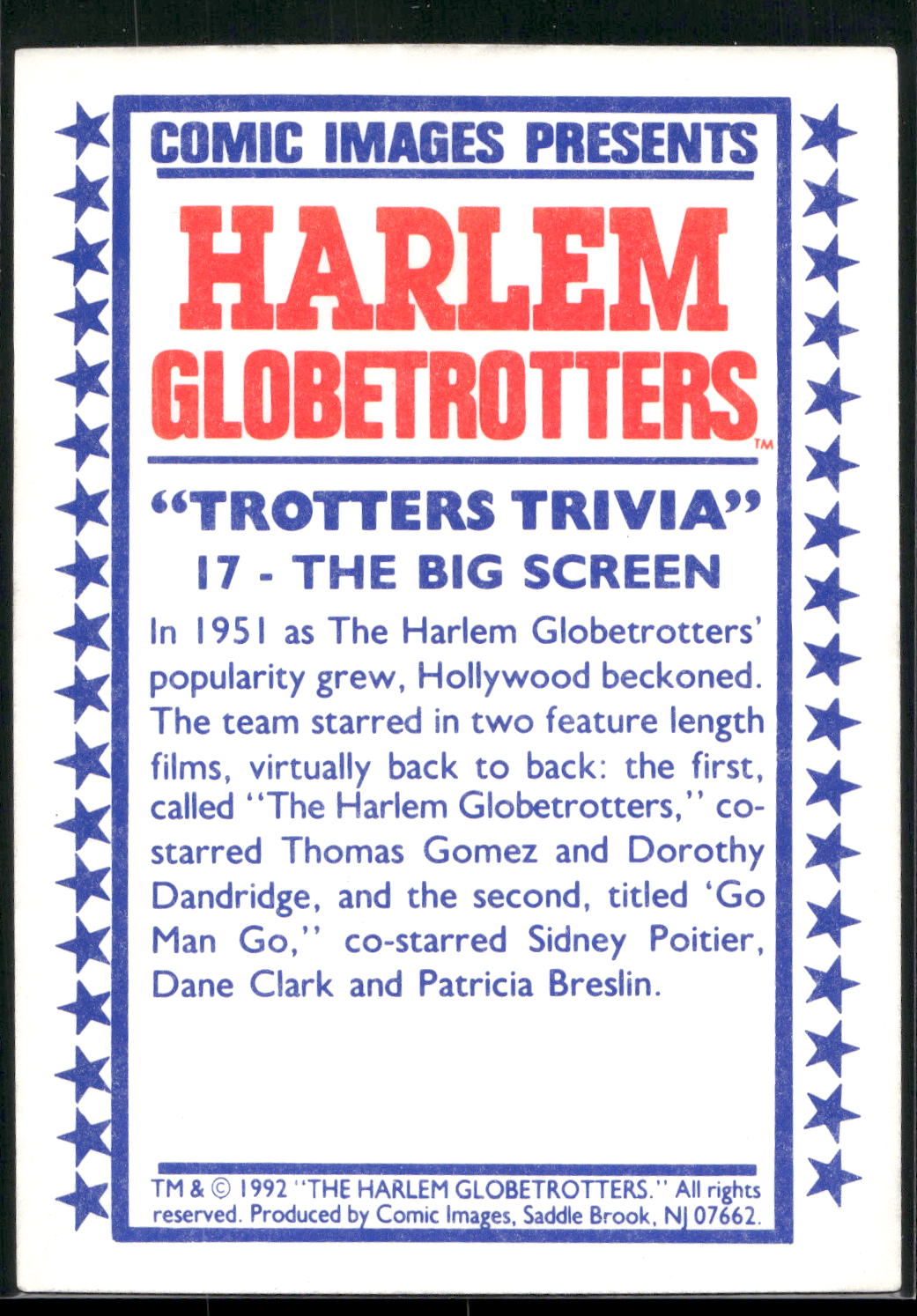 1992 Comic Images Harlem Globetrotters #17 The Big Screen