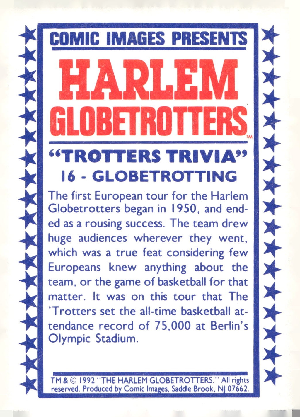1992 Comic Images Harlem Globetrotters #16 Globetrotting