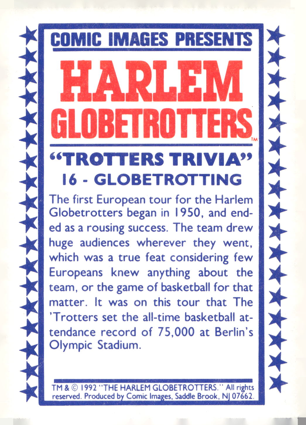 1992 Comic Images Harlem Globetrotters #16 Globetrotting