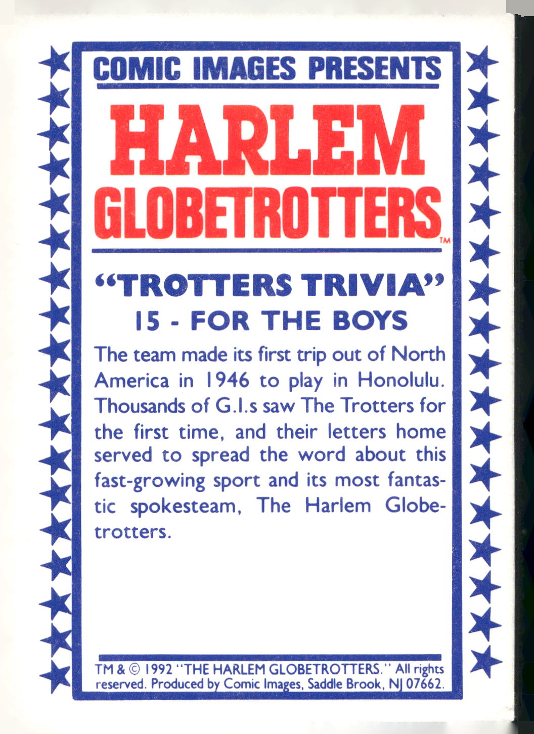 1992 Comic Images Harlem Globetrotters #15 For the Boys