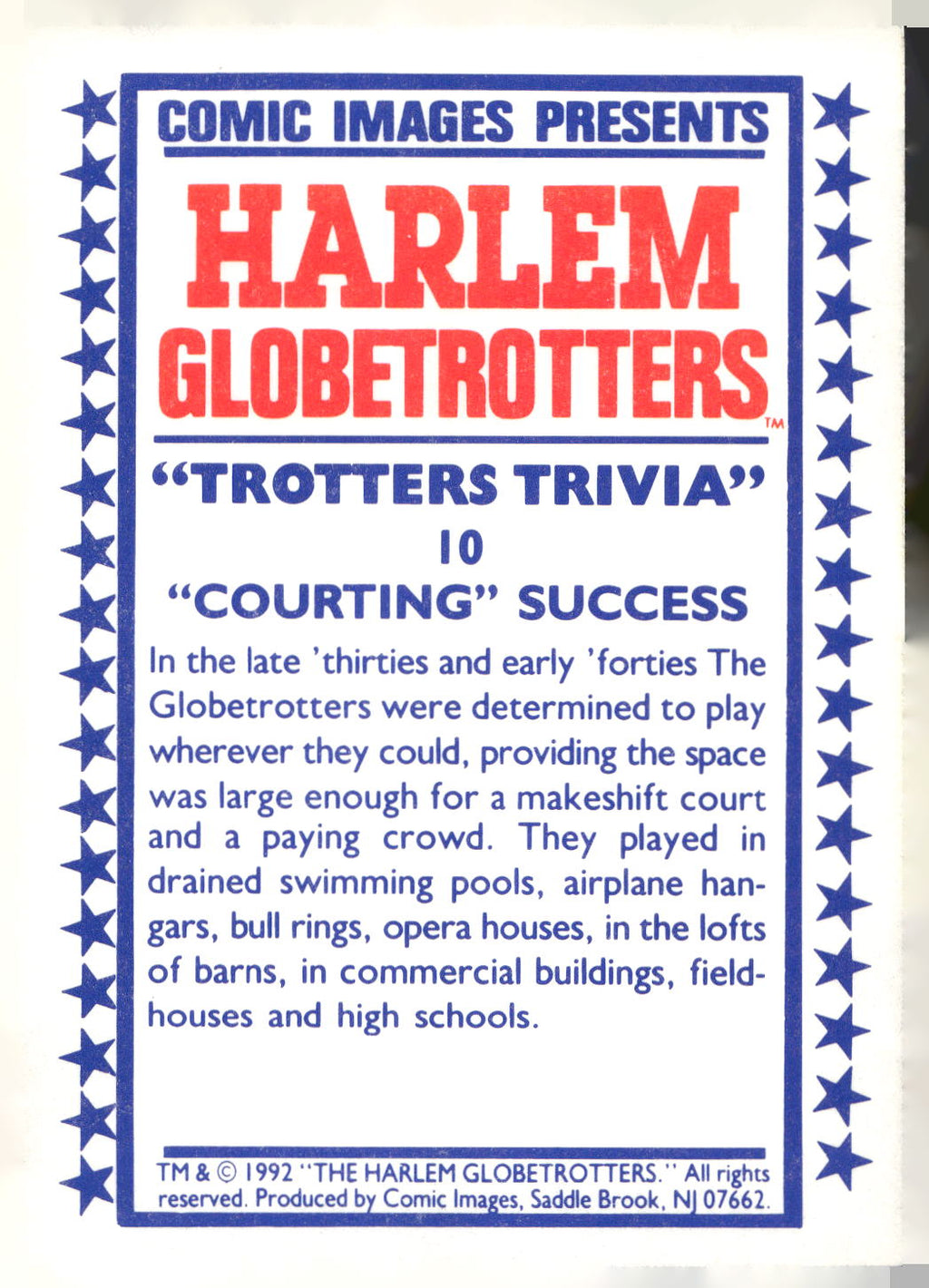 1992 Comic Images Harlem Globetrotters #10 "Courting" Success