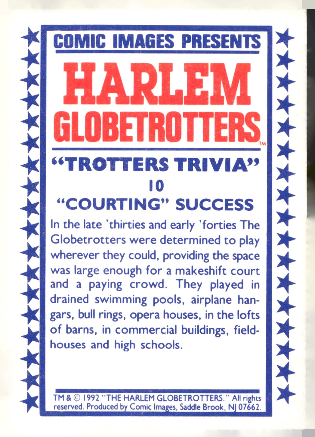 1992 Comic Images Harlem Globetrotters #10 "Courting" Success