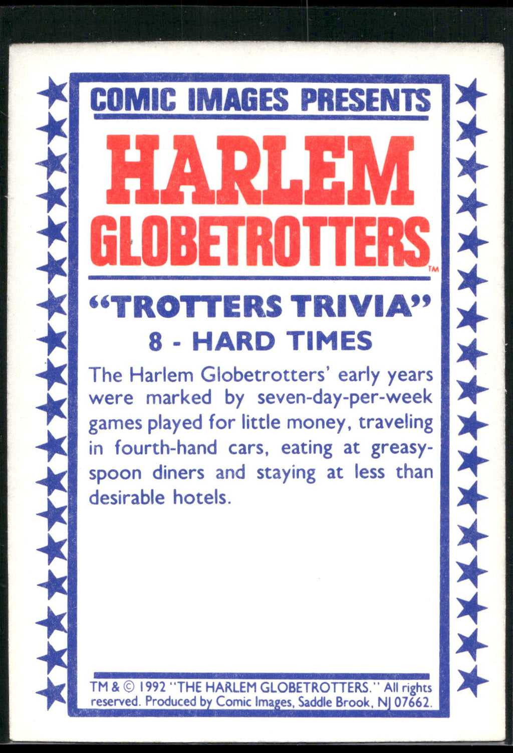 1992 Comic Images Harlem Globetrotters #8 Hard Times