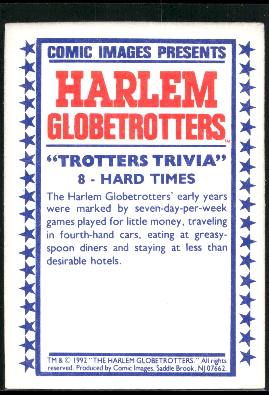 1992 Comic Images Harlem Globetrotters #8 Hard Times