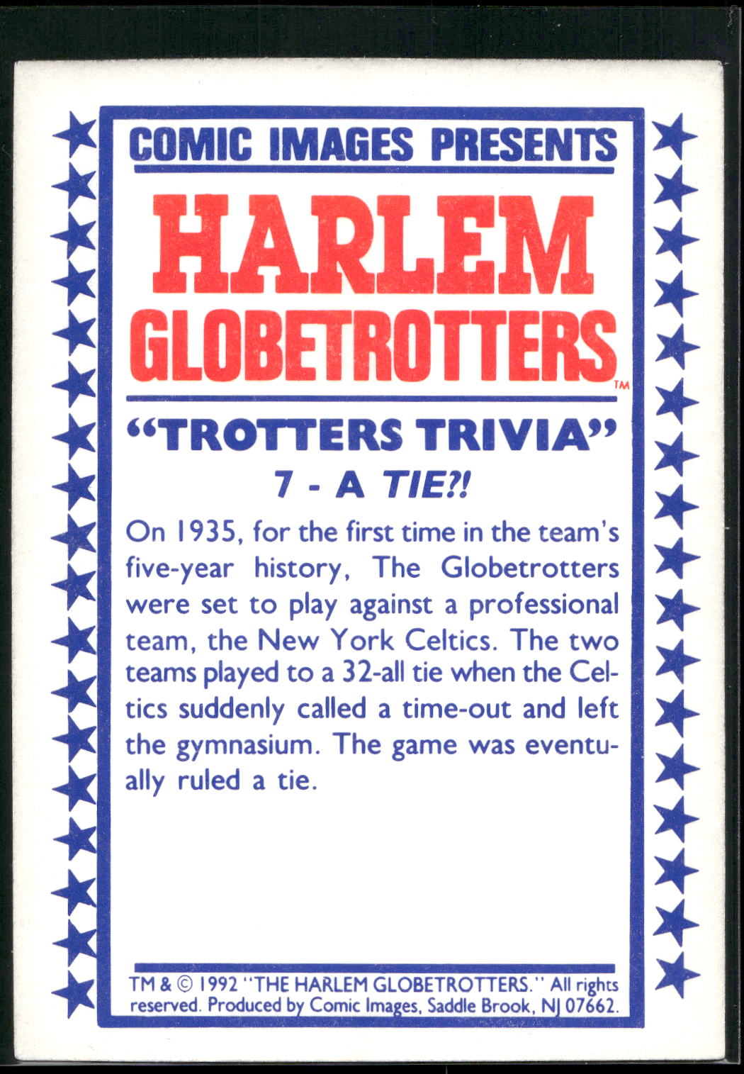 1992 Comic Images Harlem Globetrotters #7 A Tie?!
