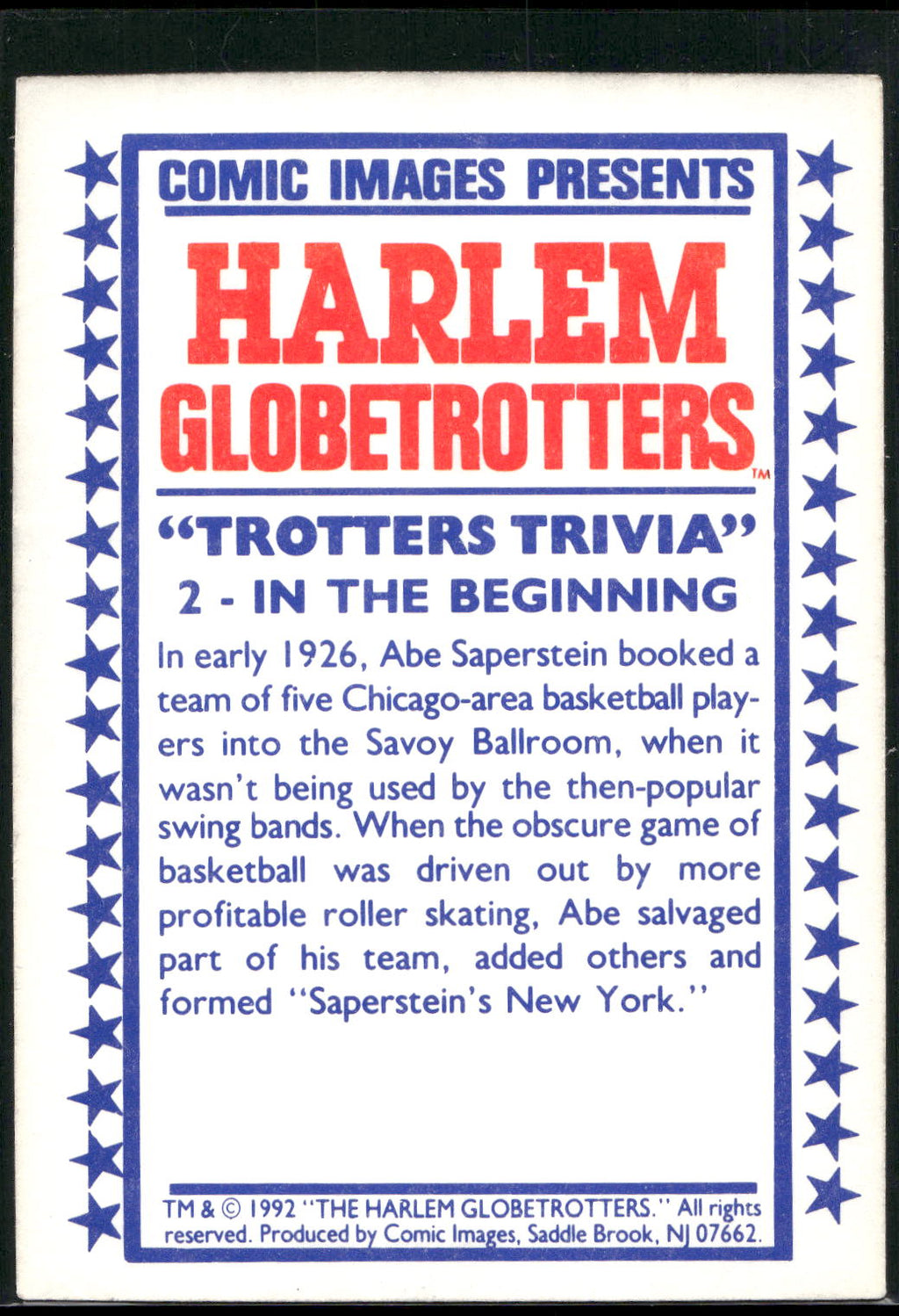 1992 Comic Images Harlem Globetrotters #2 In the Beginning